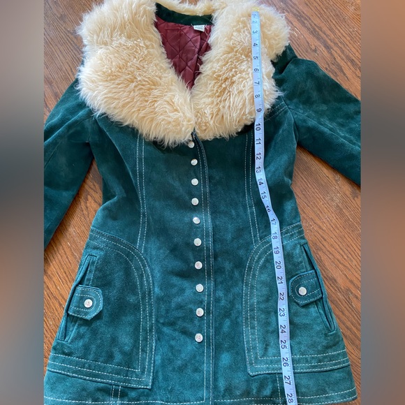 Vintage Suede Jacket w/ Fur Collar 🌲Forest Green, Buttoned, Penny Lane Style😍 - Picture 12 of 16
